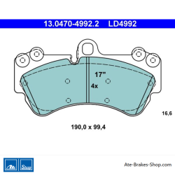 ATE pastillas de freno cerámicas originales (13047049922) para Porsche, Volkswagen (VW)
