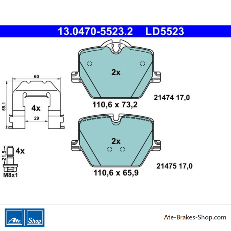 ATE pastillas de freno cerámicas originales (13047055232) para BMW y Toyota