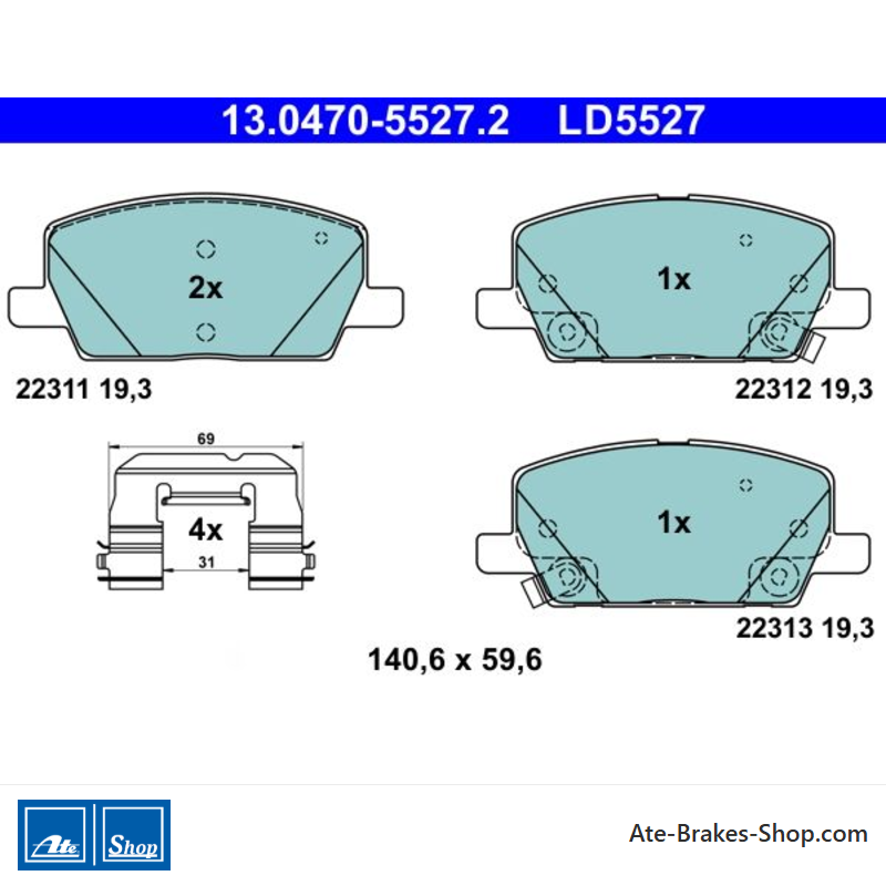 ATE plaquettes de frein en céramique d’origine (13047055272) pour Chevrolet, Opel