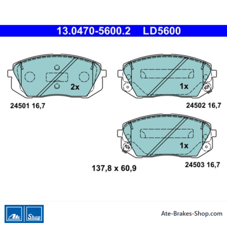 ATE originele keramische remblokken (13047056002) voor Hyundai, Kia