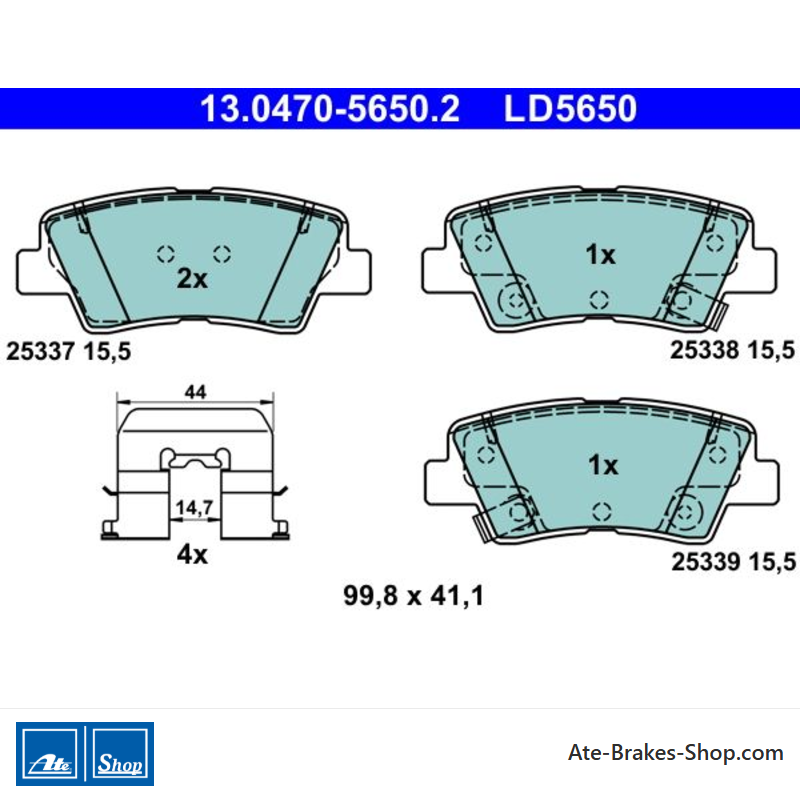 ATE plaquettes de frein en céramique d’origine (13047056502) pour Hyundai, Kia, SsangYong