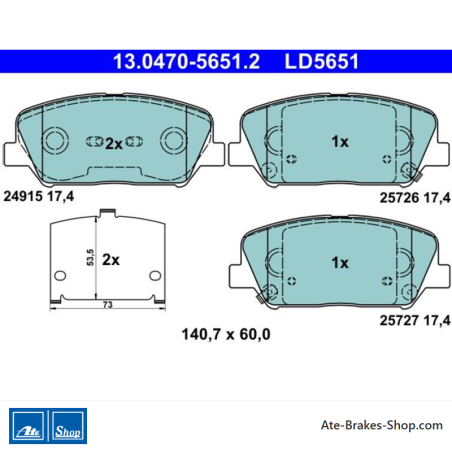 ATE plaquettes de frein en céramique d’origine (13047056512) pour Hyundai, Kia