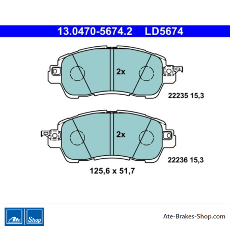 ATE original ceramic brake pads (13047056742) for Mazda