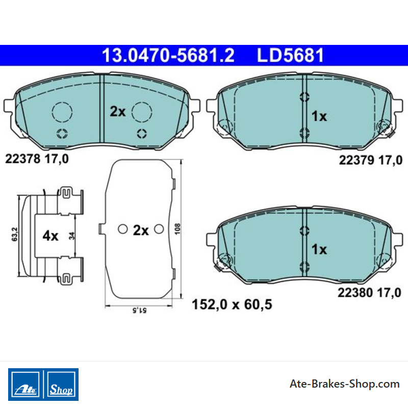 ATE plaquettes de frein en céramique d’origine (13047056812) pour Hyundai, Kia