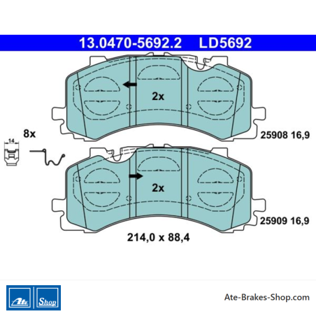 ATE pastillas de freno cerámicas originales (13047056922) para Audi, Volkswagen (VW)