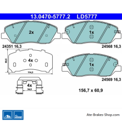ATE originale Keramikbremsbeläge (13047057772) für Hyundai, Kia, SsangYong