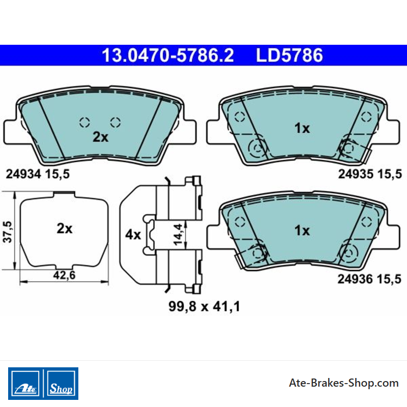 ATE plaquettes de frein en céramique d’origine (13047057862) pour Hyundai, Kia, SsangYong