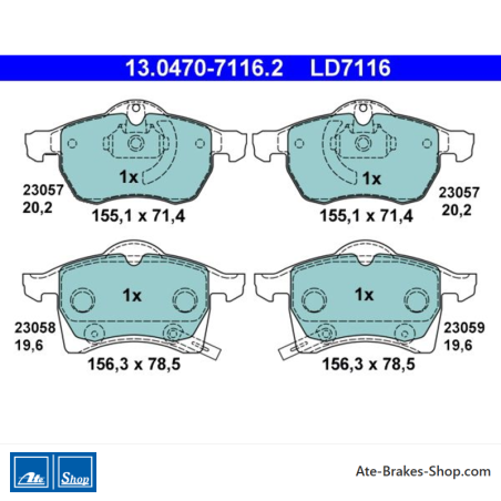 ATE original ceramic brake pads (13047071162) for Opel