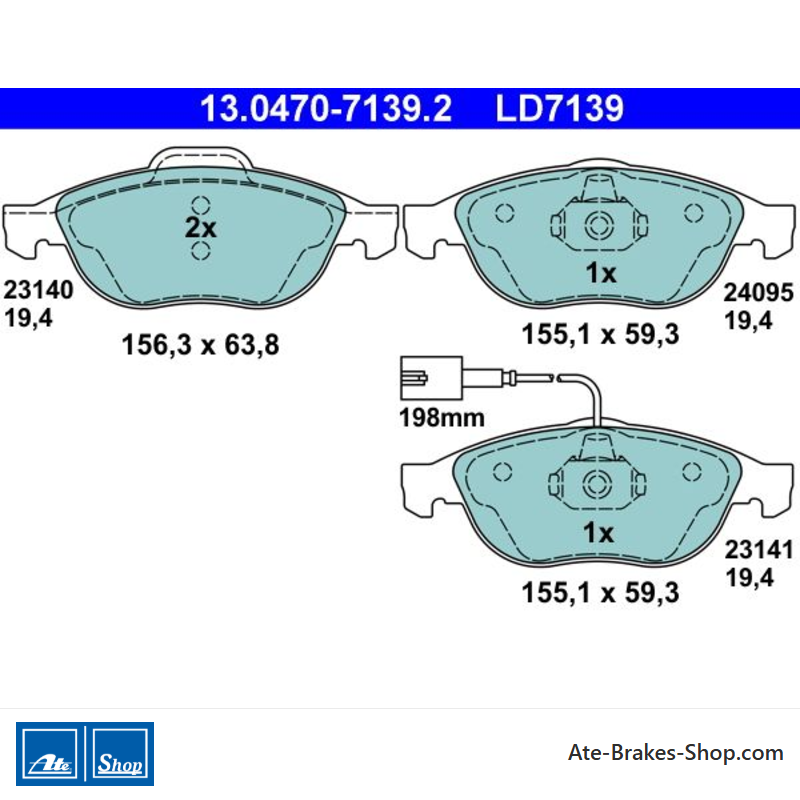 ATE original ceramic brake pads (13047071392) for Alfa Romeo, Lancia