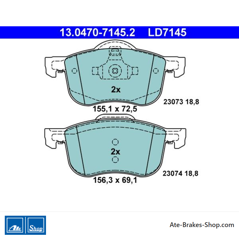 ATE original ceramic brake pads (13047071452) for Volvo