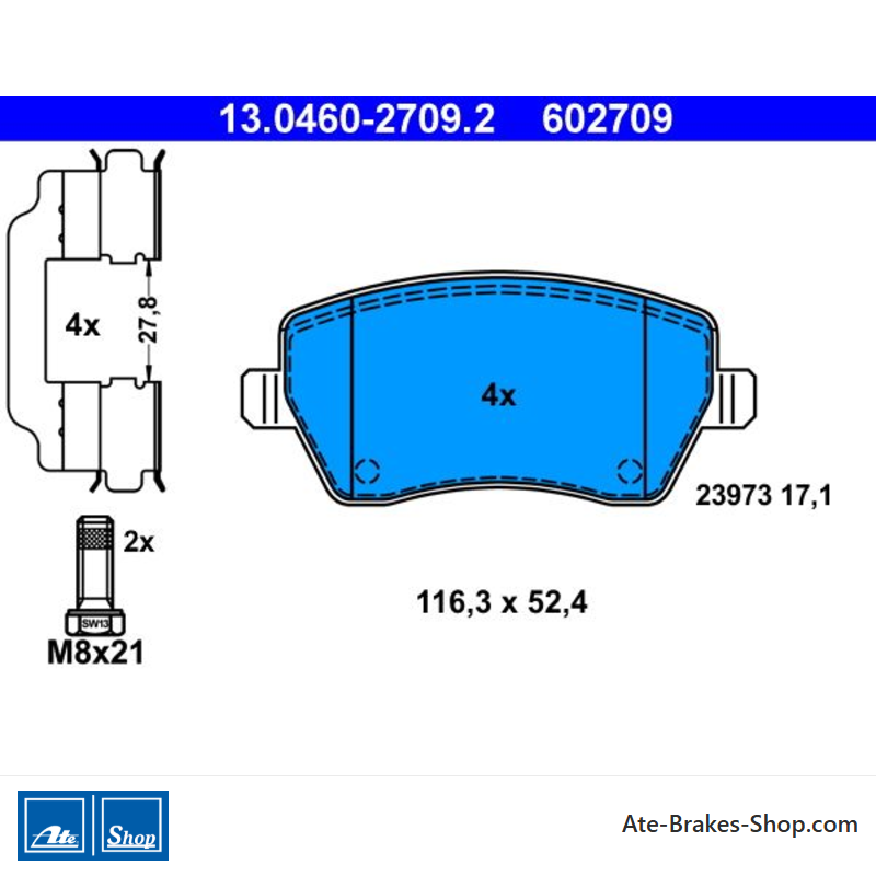 ATE pastillas de freno originales (13046027092) para Dacia, Lada, Mercedes-Benz, Nissan, Renault