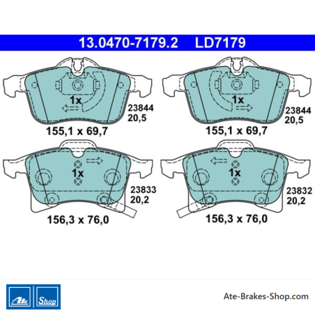 ATE original ceramic brake pads (13047071792) for Opel