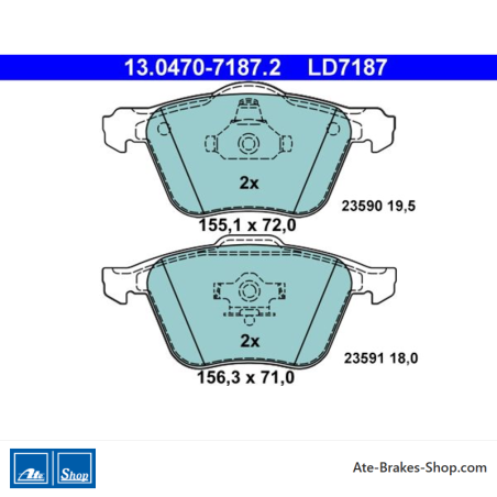 ATE original ceramic brake pads (13047071872) for Volvo