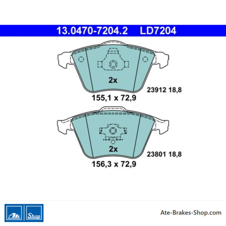 ATE original ceramic brake pads (13047072042) for Ford, Mazda, Opel, Saab, Volvo
