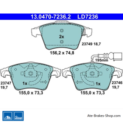 ATE pastillas de freno cerámicas originales (13047072362) para Volkswagen (VW)