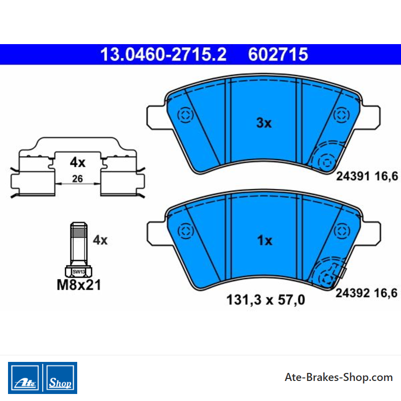 ATE original brake pads (13046027152) for Fiat, Suzuki