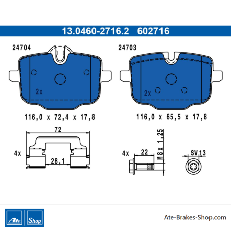 ATE originale Bremsbeläge (13046027162) für BMW