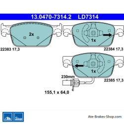 ATE original ceramic brake pads (13047073142) for Audi