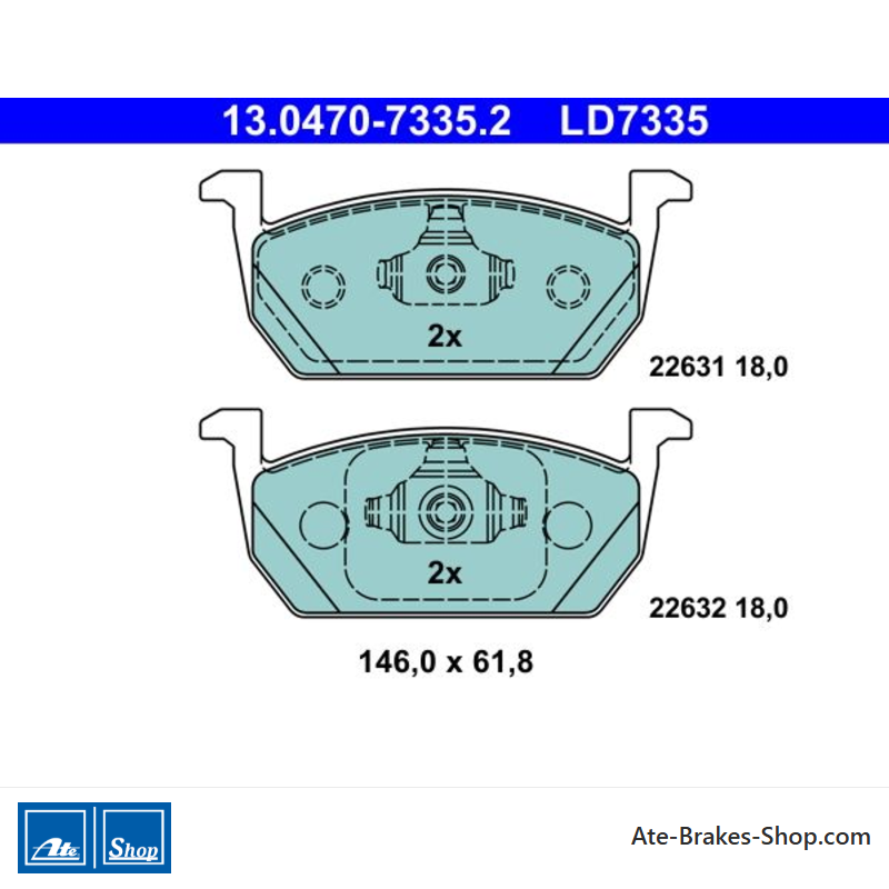 ATE originele keramische remblokken (13047073352) voor Audi, Seat, Skoda, Volkswagen (VW)