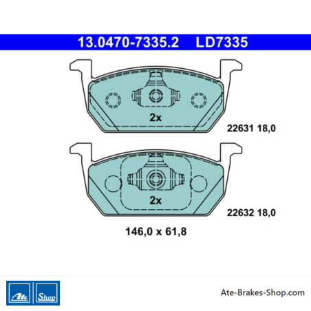 ATE originele keramische remblokken (13047073352) voor Audi, Seat, Skoda, Volkswagen (VW)