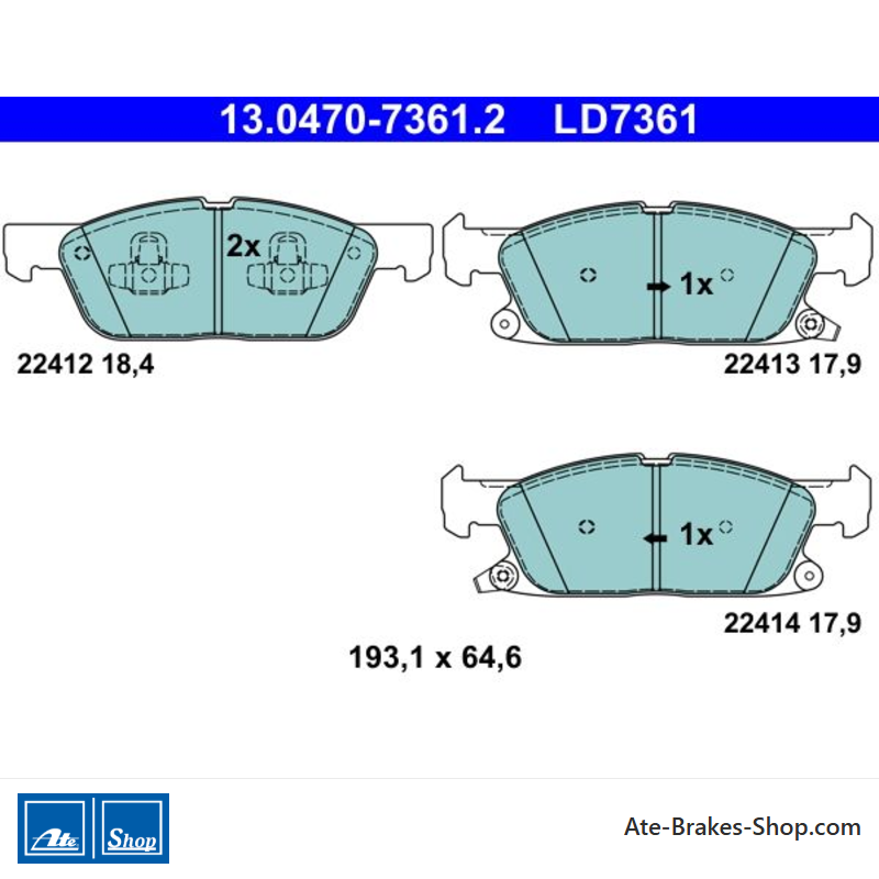 ATE plaquettes de frein en céramique d’origine (13047073612) pour Ford