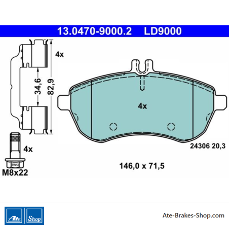 ATE original ceramic brake pads (13047090002) for Mercedes-Benz