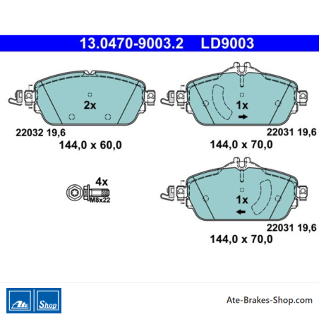 ATE original ceramic brake pads (13047090032) for Mercedes-Benz