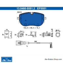 ATE originele remblokken (13048055512) voor Audi, Cupra, Skoda, Volkswagen (VW)