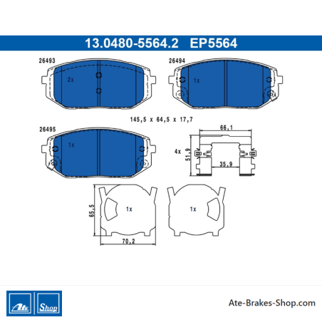 ATE plaquettes de frein d’origine (13048055642) pour Hyundai, Kia