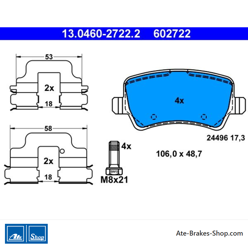 ATE originale Bremsbeläge (13046027222) für Ford, Land Rover, Volvo