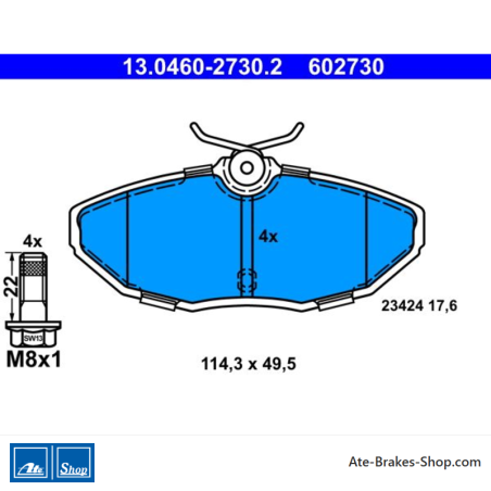 ATE original brake pads (13046027302) for Jaguar