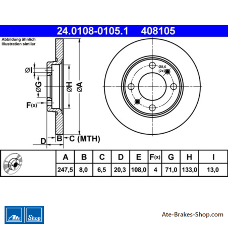 ATE Original 2 Pieces Brake Disk (24010801051) for Peugeot