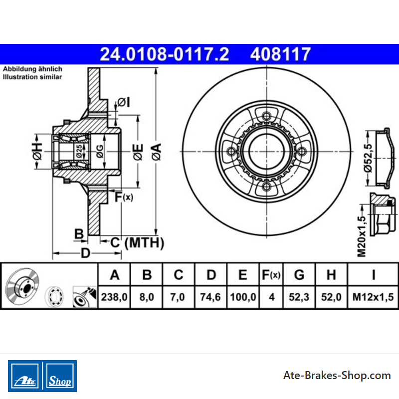 ATE Disco de freno original (24010801172) para Renault