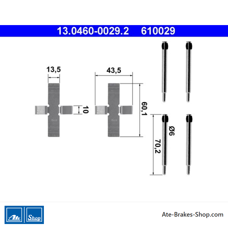 ATE Original brake pad accessories kit (13046000292) for Alfa Romeo, Audi, Mercedes-Benz, Volkswagen (VW)