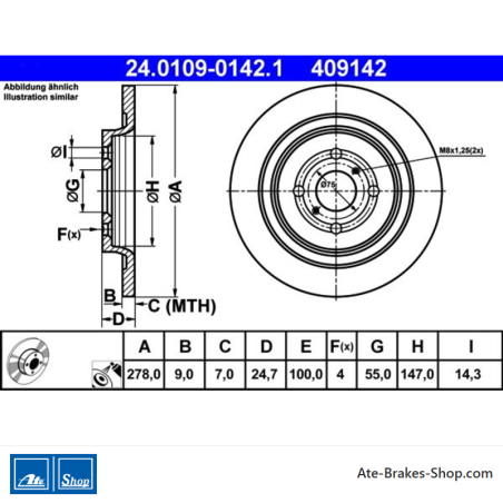 ATE Originele 2-delige remschijf (24010901421) voor Daihatsu, Toyota
