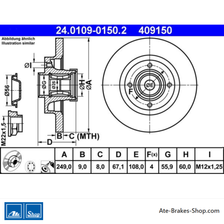 ATE Original Brake Disk (24010901502) for Citroën, Peugeot