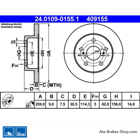 ATE Original 2 Pieces Brake Disk (24010901551) for Toyota