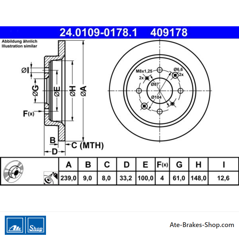 ATE Disque de frein original en 2 pièces (24010901781) pour Honda