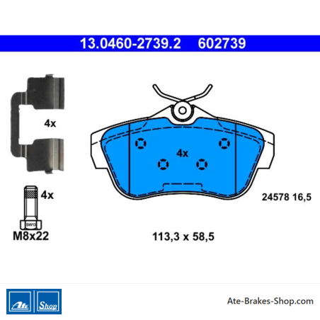 ATE plaquettes de frein d’origine (13046027392) pour Citroën, Fiat, Peugeot, Toyota