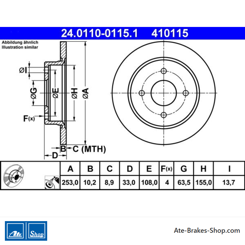 ATE Original 2 Pieces Brake Disk (24011001151) for Ford