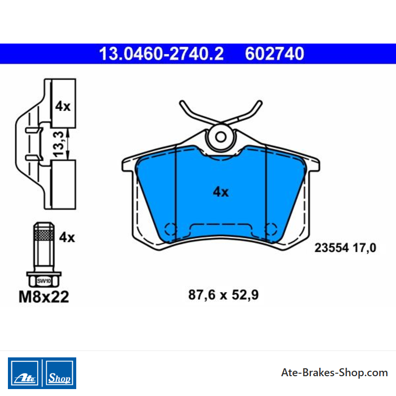 ATE originele remblokken (13046027402) voor Citroën, Peugeot, Renault
