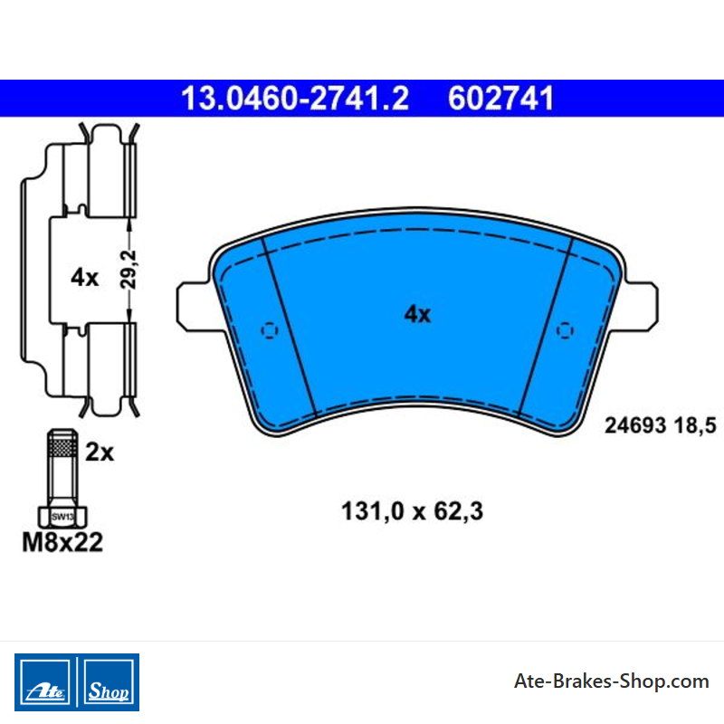 ATE original brake pads (13046027412) for Renault