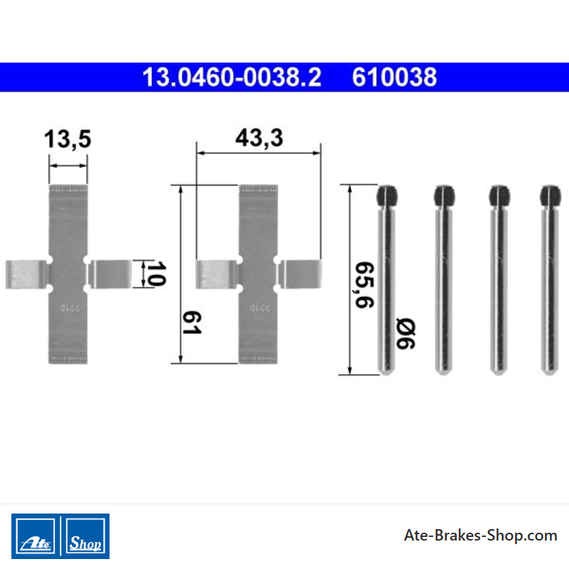 ATE Original brake pad accessories kit (13046000382) for Alfa Romeo, BMW, Opel, Vauxhall