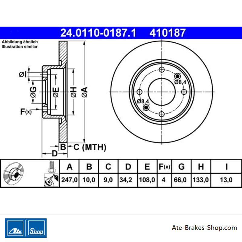 ATE Disque de frein original en 2 pièces (24011001871) pour Citroën, Peugeot