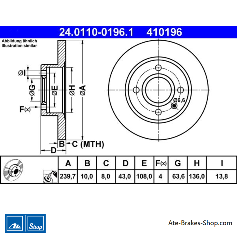 ATE Original 2-teilige Bremsscheibe (24011001961) für Ford
