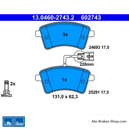 ATE originale Bremsbeläge (13046027432) für Renault