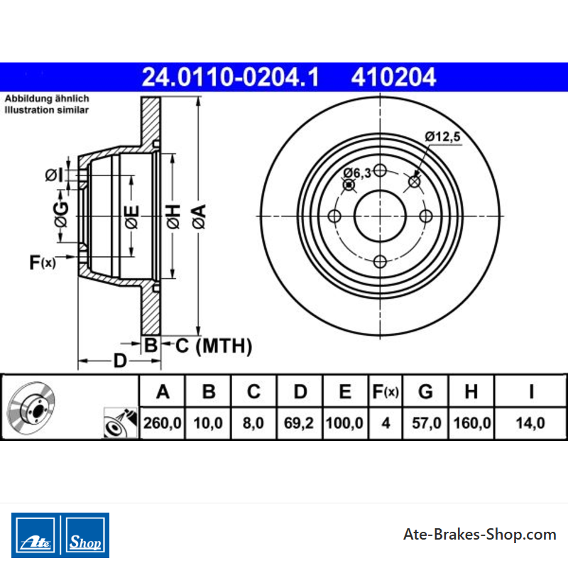 ATE Original-2-teilige Bremsscheibe (24011002041) für Opel