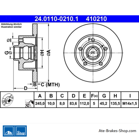 ATE Original 2 Pieces Brake Disk (24011002101) for Audi