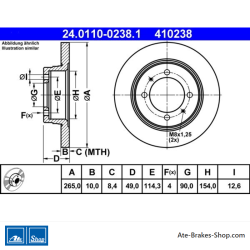 ATE Disco de freno original de 2 piezas (24011002381) para Mitsubishi