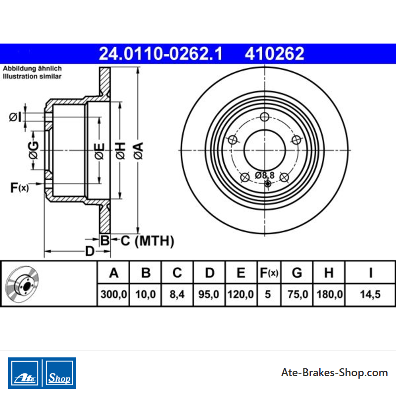 ATE Disco de freno original de 2 piezas (24011002621) para BMW